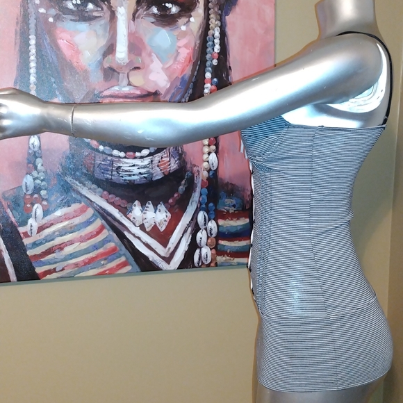 Mandee y2k striped tank bustier rockabilly punk goth pin up top black grey small - Picture 4 of 10